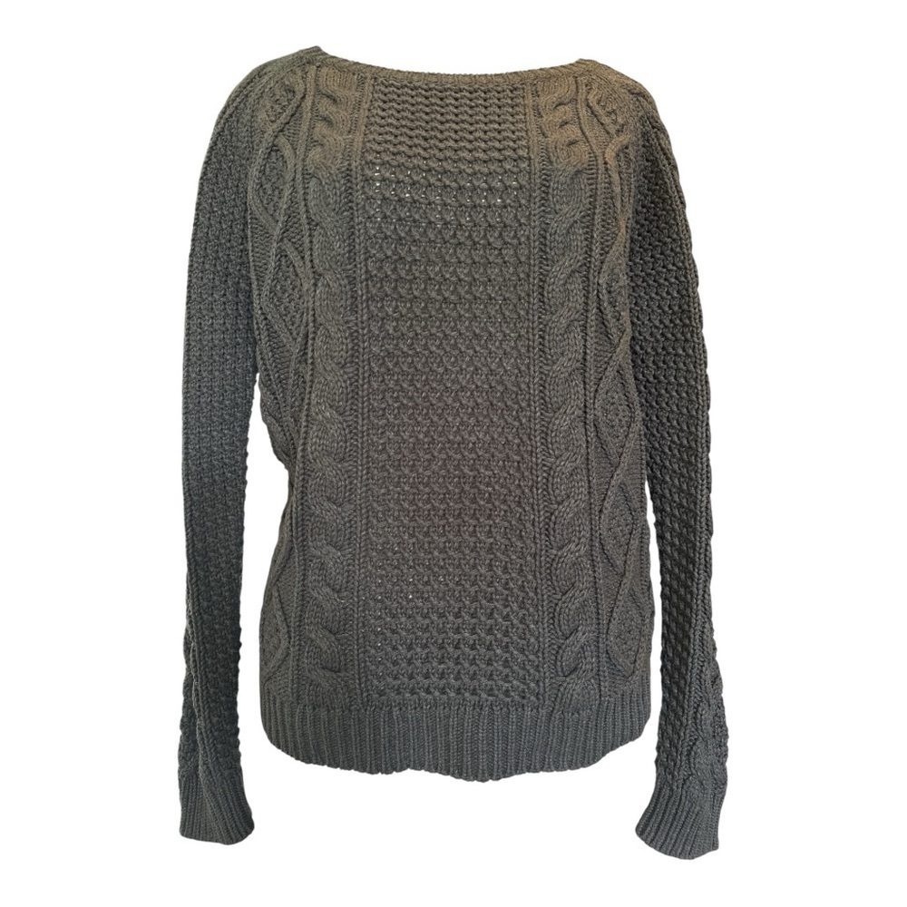 Ralph Lauren LRL Grey Cable Knit Crewneck Sweater Sz L Long Sleeve Cozy Fall